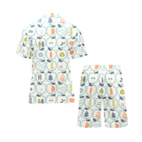 apples leaves pattern Men's V-Neck Short Pajama Set