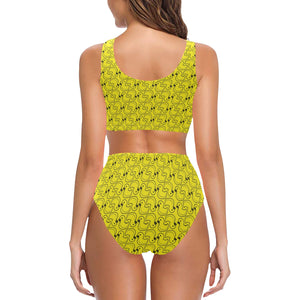 Duck Pattern Print Design 02 Chest Bowknot High Waisted Bikini Swimsuit
