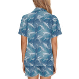 Shark hand drawn Women's V-Neck Short Pajama Set