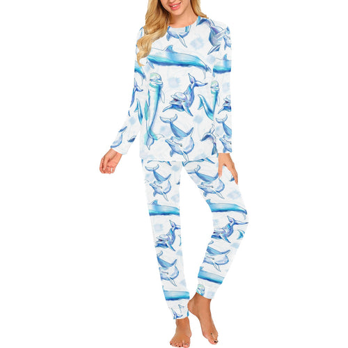 Watercolor dolphin pattern Women's All Over Print Pajama Set
