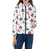 Cute color paper sailboat pattern Women's Padded Hooded Jacket