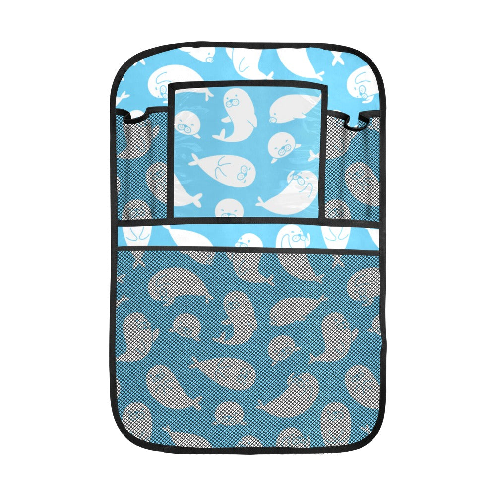 Cute white sea lion seals pattern Car Seat Back Organizer