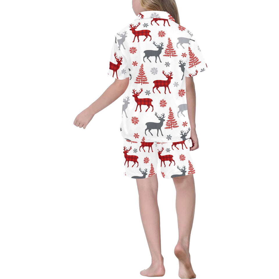 Deer tree snowflakes chrismas pattern Kids' Boys' Girls' V-Neck Short Pajama Set