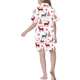 Deer tree snowflakes chrismas pattern Kids' Boys' Girls' V-Neck Short Pajama Set