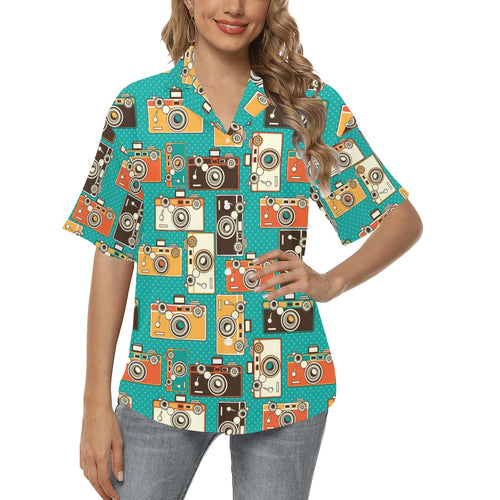 Camera Pattern Print Design 03 Women's All Over Print Hawaiian Shirt
