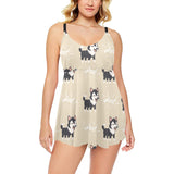 Cute Siberian Husky Chest Sexy Pleated Two Piece Swim Dress
