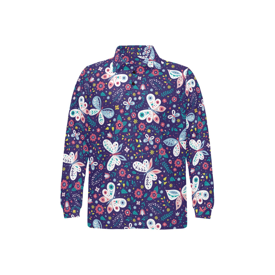 Colorful butterfly flower pattern.eps Men's Long Sleeve Polo Shirt