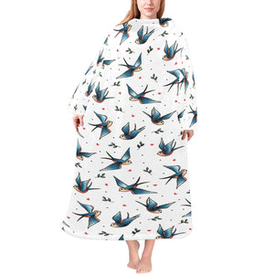 Swallow Pattern Print Design 04 Blanket Robe with Sleeves