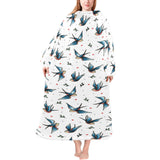 Swallow Pattern Print Design 04 Blanket Robe with Sleeves