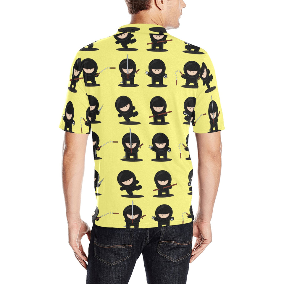 Cute ninja yellow background Men's All Over Print Polo Shirt