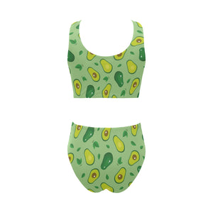 Avocado pattern green background Chest Bowknot High Waisted Bikini Swimsuit