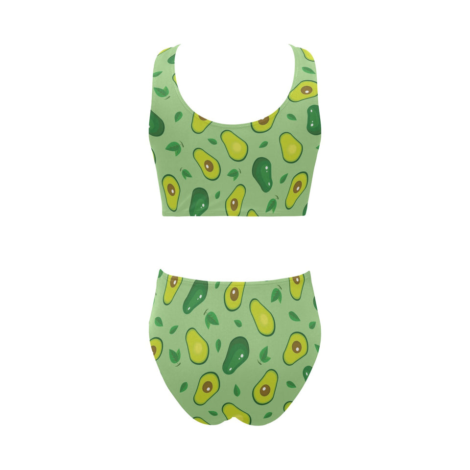 Avocado pattern green background Chest Bowknot High Waisted Bikini Swimsuit