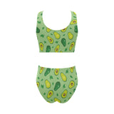 Avocado pattern green background Chest Bowknot High Waisted Bikini Swimsuit