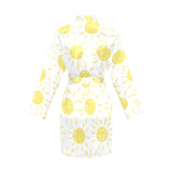 hand drawn sun pattern Women's Long Sleeve Belted Night Robe
