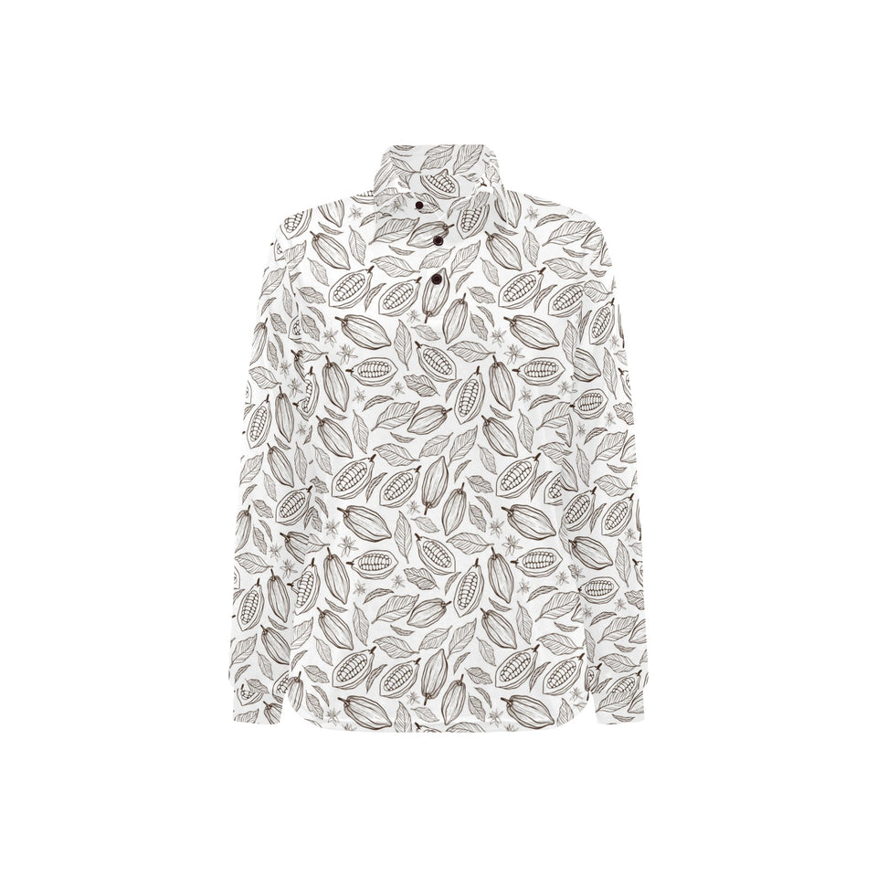 cacao beans leaves pattern Women's Long Sleeve Polo Shirt