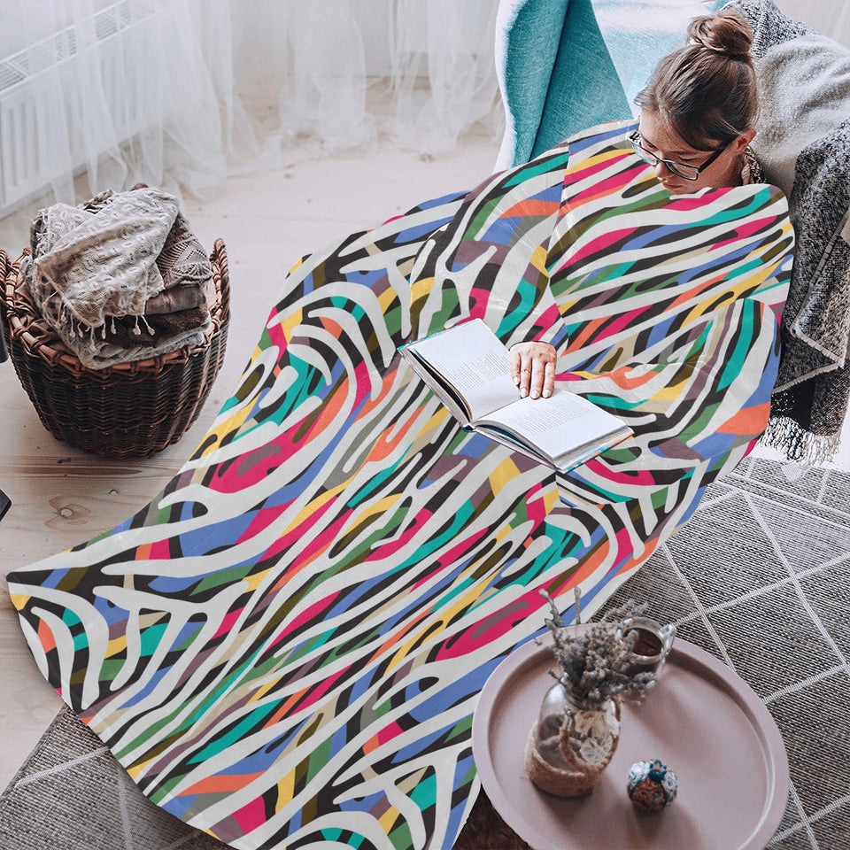 Colorful zebra skin pattern Blanket Robe with Sleeves