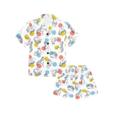 Siberian husky and colorful circle pattern Kids' Boys' Girls' V-Neck Short Pajama Set