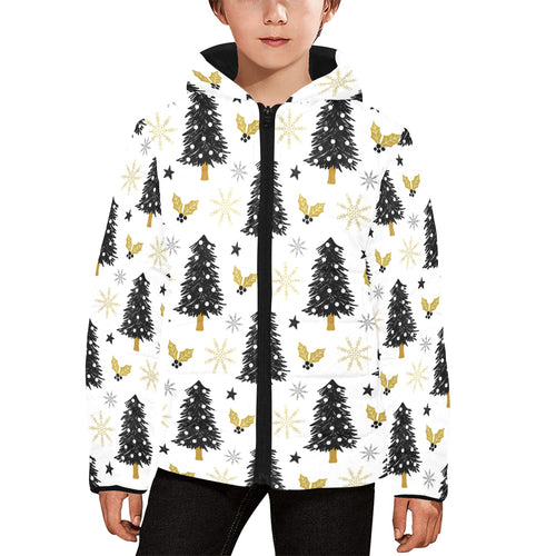 Christmas tree holly snow star pattern Kids' Boys' Girls' Padded Hooded Jacket