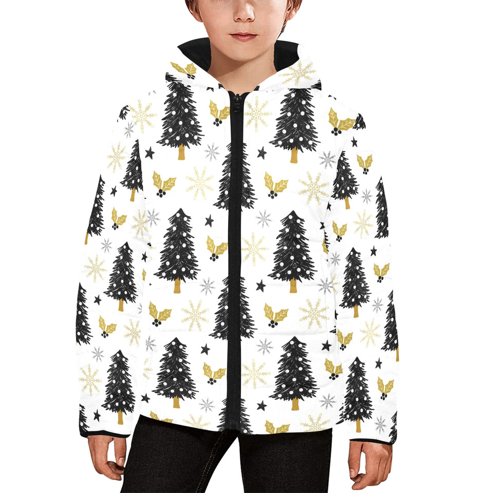 Christmas tree holly snow star pattern Kids' Boys' Girls' Padded Hooded Jacket
