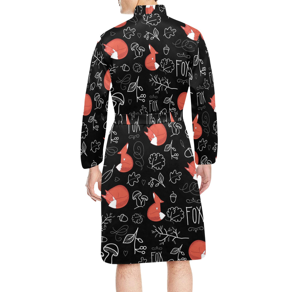 fox sleeping fox pattern Men's Long Sleeve Belted Night Robe