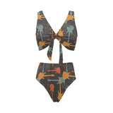 electric guitars pattern Chest Bowknot High Waisted Bikini Swimsuit