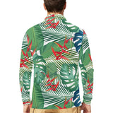 heliconia palm and monstera leaves pattern Men's Long Sleeve Polo Shirt