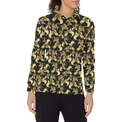 Goldfish Pattern Print Design 01 Women's Long Sleeve Polo Shirt