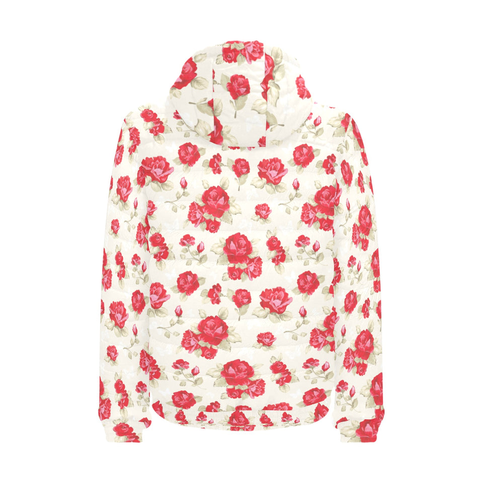 Rose Pattern Print Design 01 Men's Padded Hooded Jacket