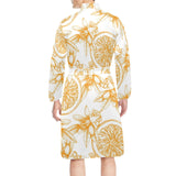 hand drawn orange fruit pattern Men's Long Sleeve Belted Night Robe