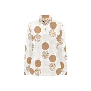 Gold Texture mushroom pattern Women's Long Sleeve Polo Shirt