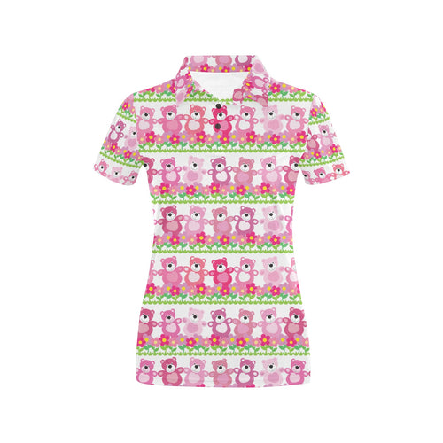 Teddy Bear Pattern Print Design 04 Women's All Over Print Polo Shirt