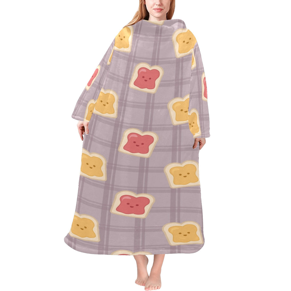 Bread Toast Pattern Print Design 05 Blanket Robe with Sleeves