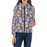 Sugar skull flower pattern Women's Padded Hooded Jacket