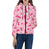 cherry flower pattern pink background Women's Padded Hooded Jacket