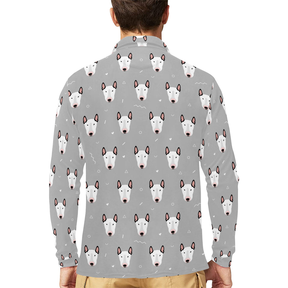 Bull Terrier Pattern Print Design 05 Men's Long Sleeve Polo Shirt