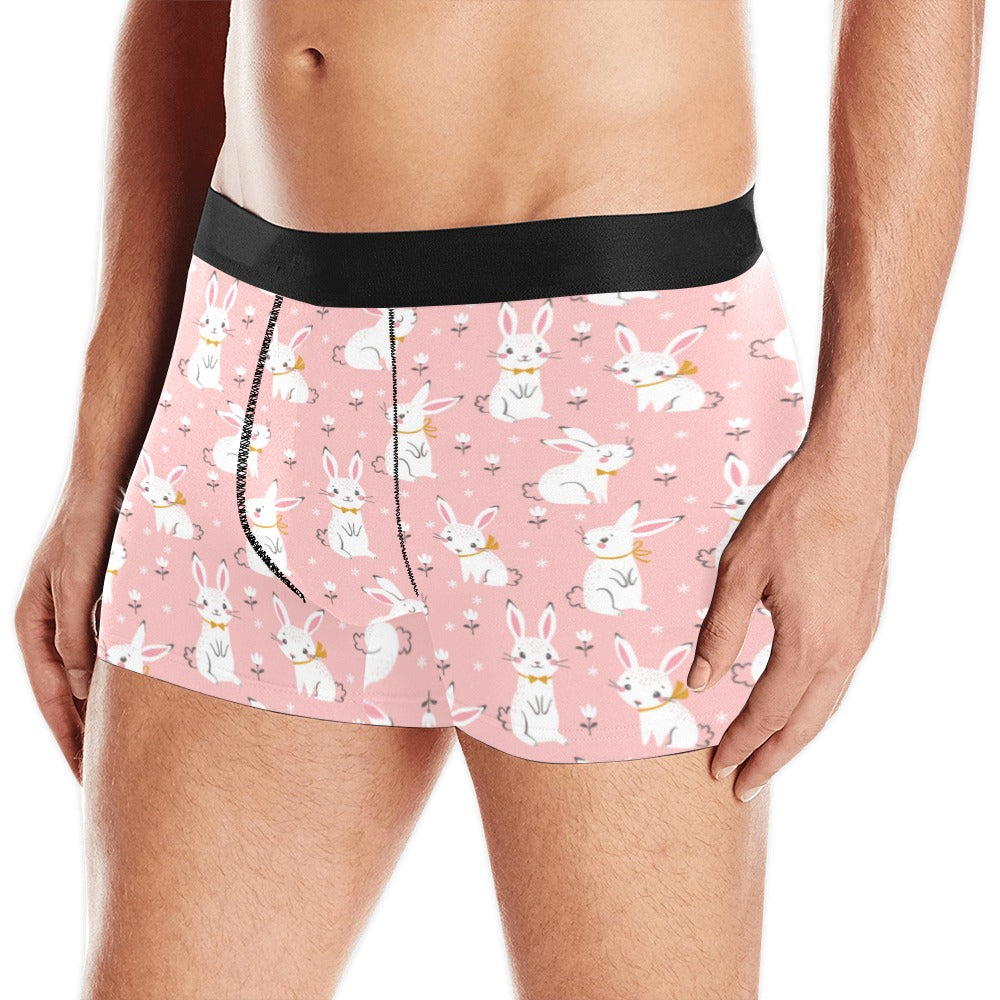 Cute white rabbit flower pink background Men's All Over Print Boxer Briefs Men's Underwear