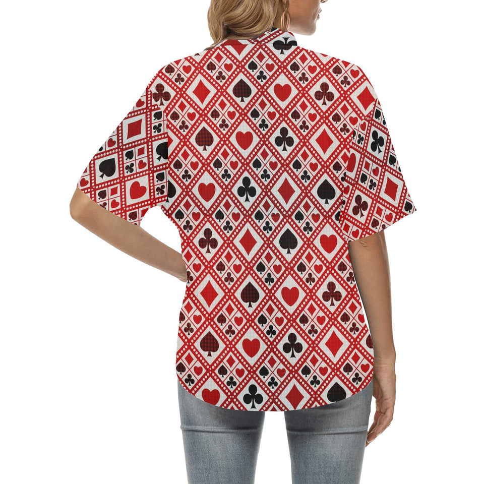 Casino Cards Suits Pattern Print Design 03 Women's All Over Print Hawaiian Shirt