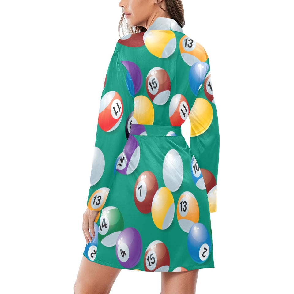 Billiard Ball Pattern Print Design 01 Women's Long Sleeve Belted Night Robe