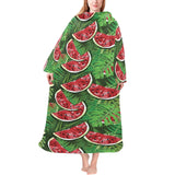 Watermelons tropical palm leaves pattern backgroun Blanket Robe with Sleeves