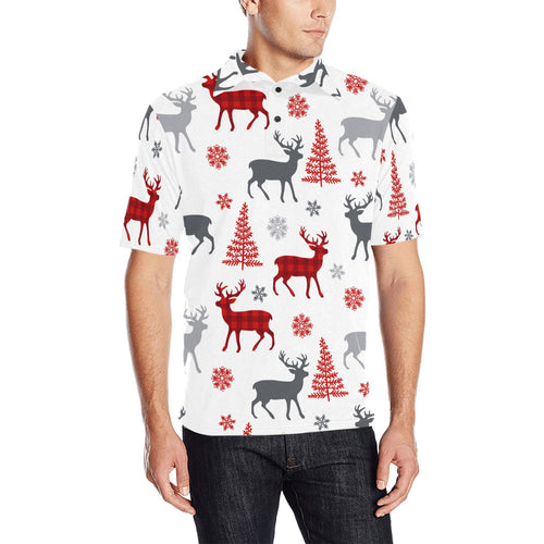 Deer tree snowflakes chrismas pattern Men's All Over Print Polo Shirt