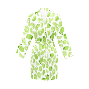 Lime design pattern Women's Long Sleeve Belted Night Robe