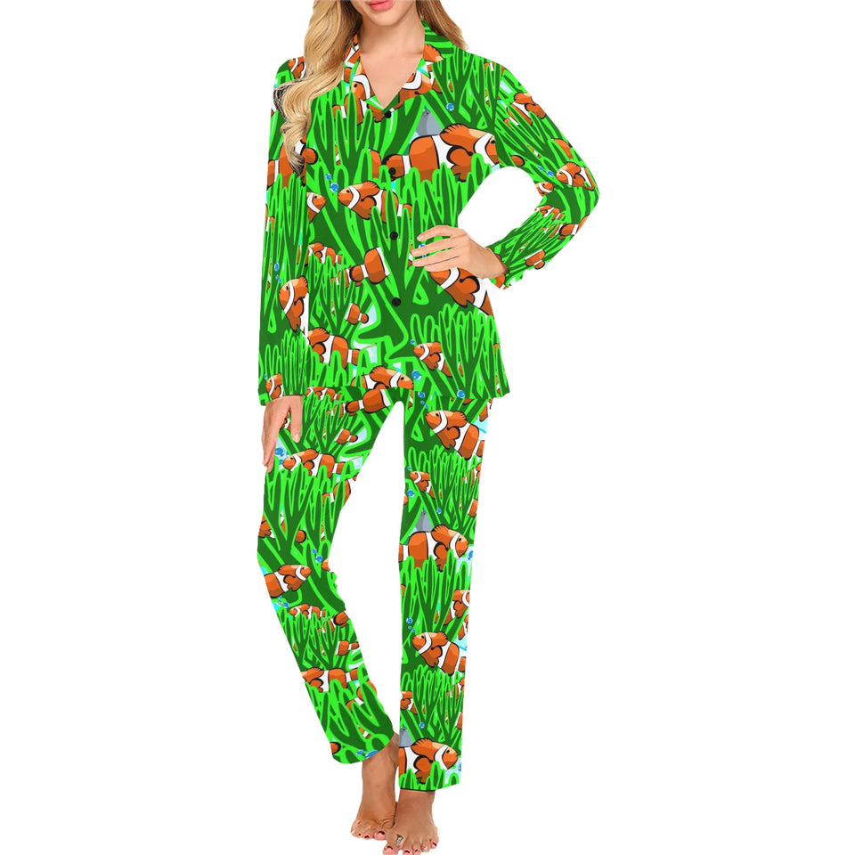 Clown Fish Pattern Print Design 01 Women's Long Pajama Set