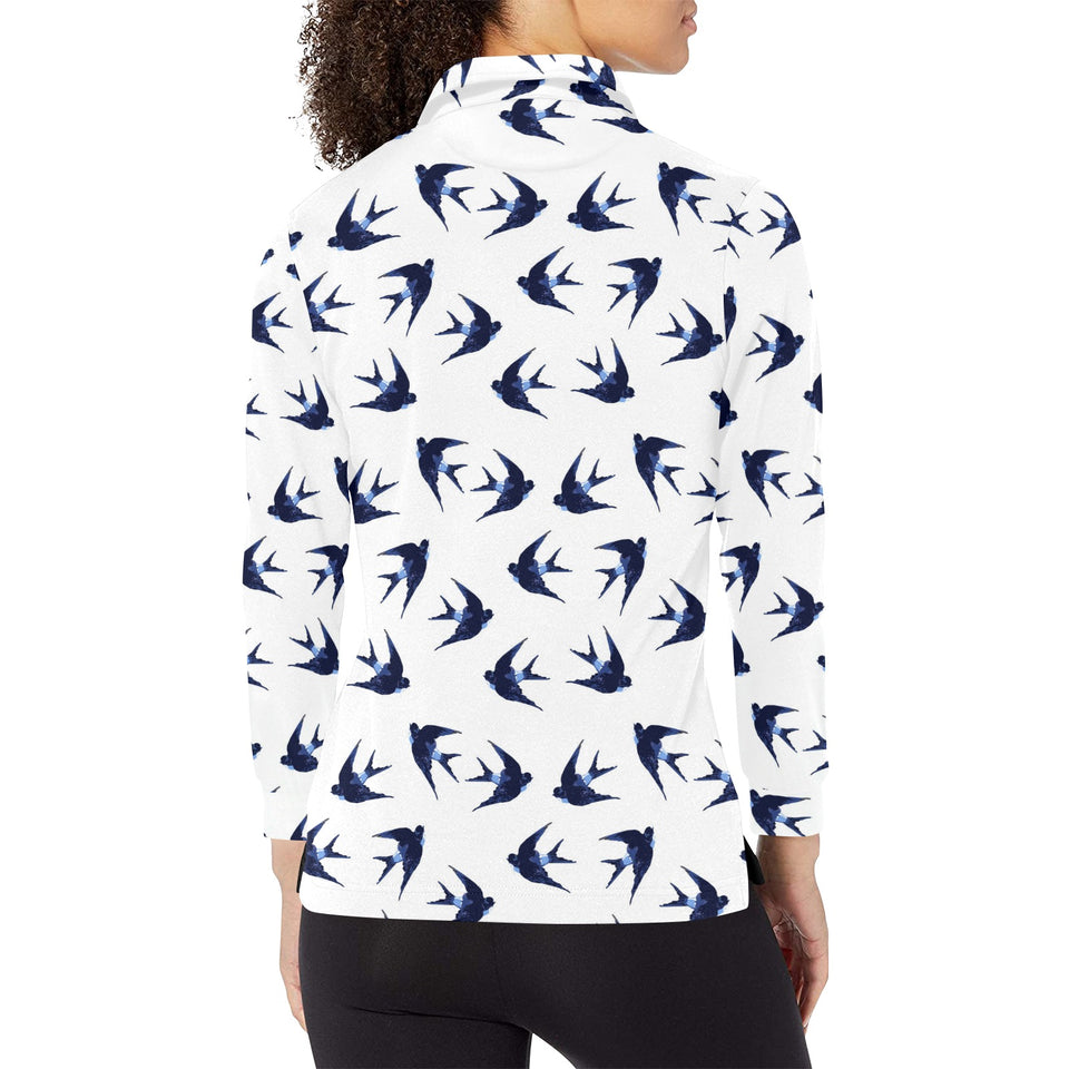 Swallow Pattern Print Design 03 Women's Long Sleeve Polo Shirt