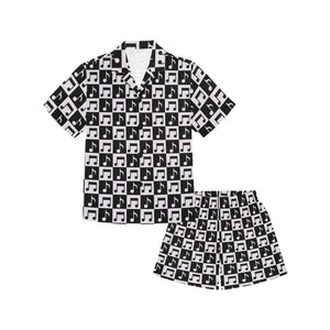 Music Notes Pattern Print Design 01 Kids' Boys' Girls' V-Neck Short Pajama Set