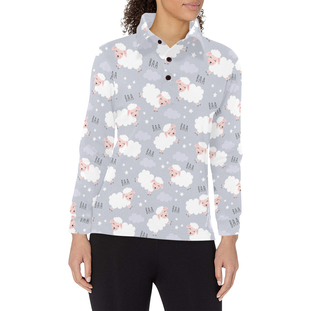 Sweet dreams sheep pattern Women's Long Sleeve Polo Shirt