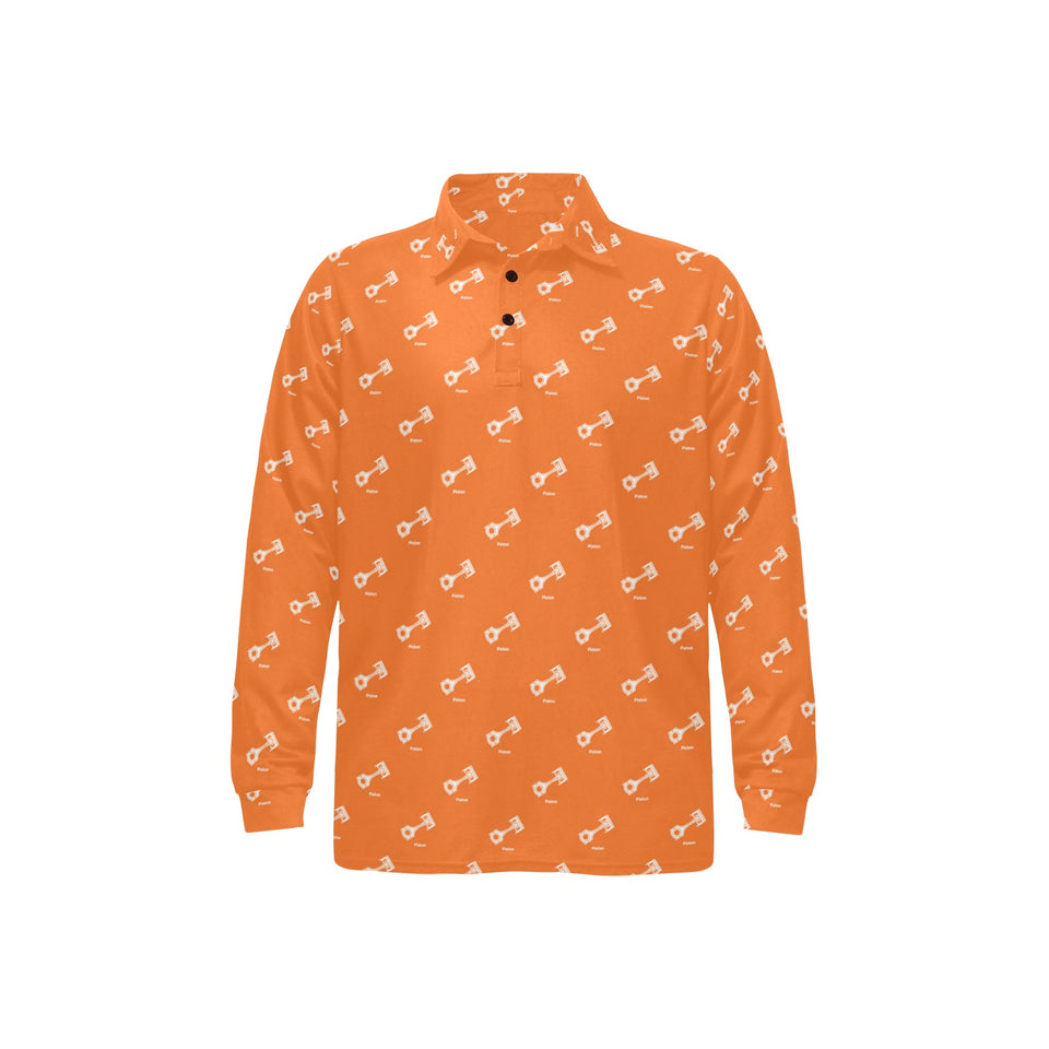 Engine Piston Orange Background Pattern Design 05 Men's Long Sleeve Polo Shirt