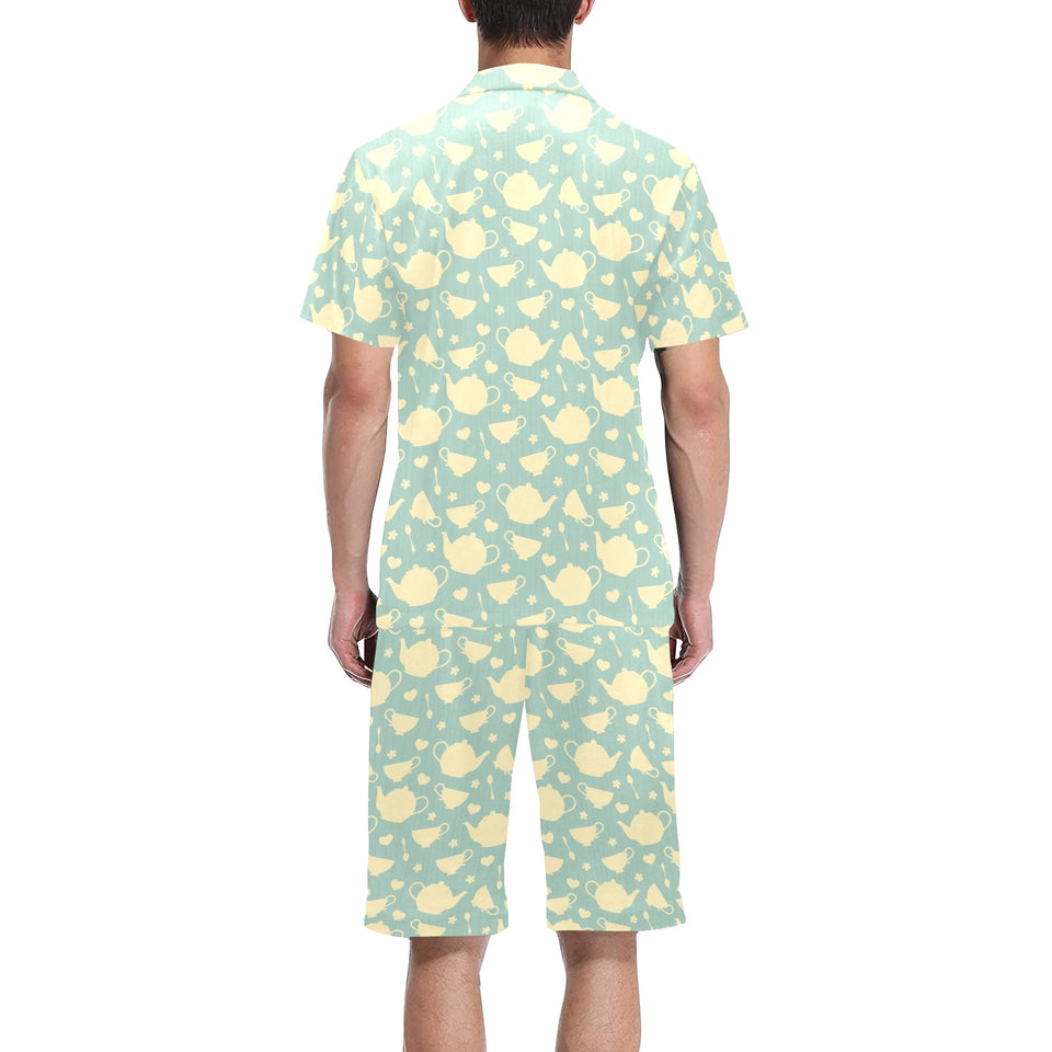 Tea pots Pattern Print Design 02 Men's V-Neck Short Pajama Set