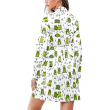 Sketch funny frog pattern Women's Long Sleeve Belted Night Robe