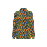 Colorful papaya tropical leaves Women's Long Sleeve Polo Shirt