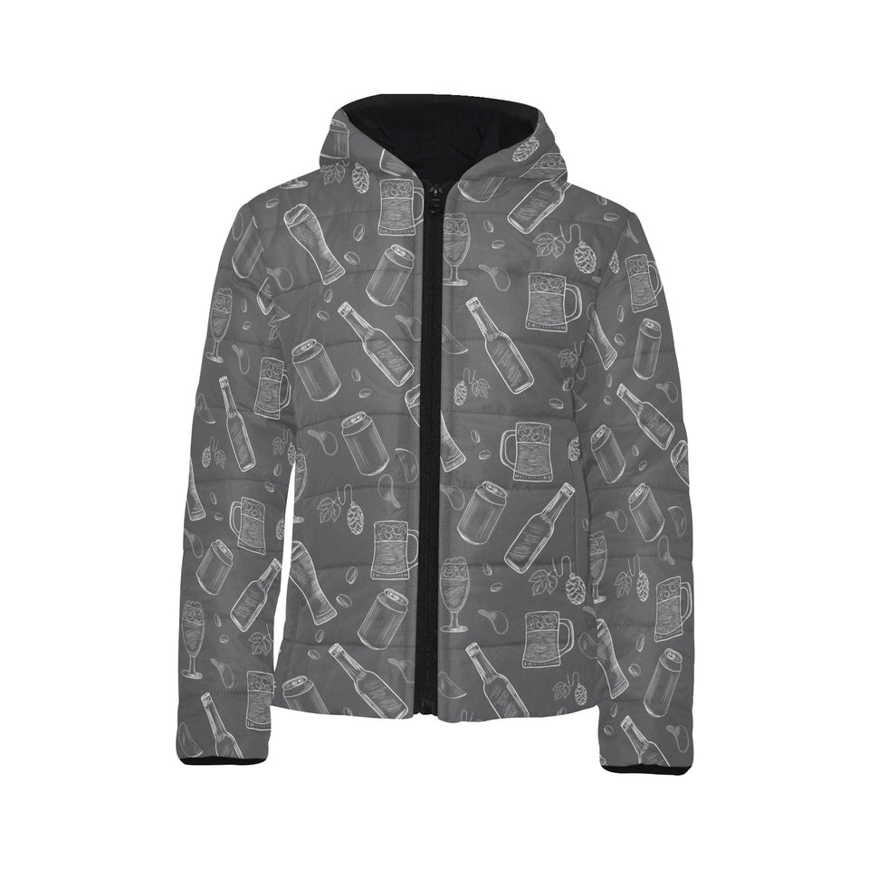 Beer hand drawn pattern Kids' Boys' Girls' Padded Hooded Jacket
